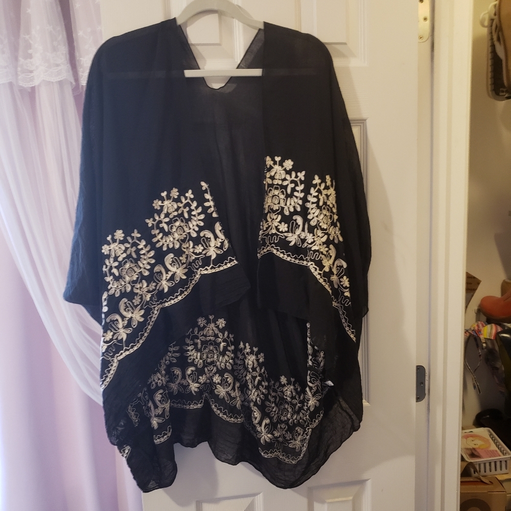 Black one size jacket cape kimono